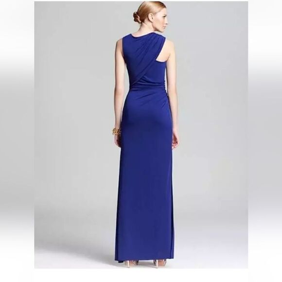 Stunning BCBG MAXAZRIA Simone Shoulder Drape Cut Out Gown XS Orient Blue - Picture 13 of 15